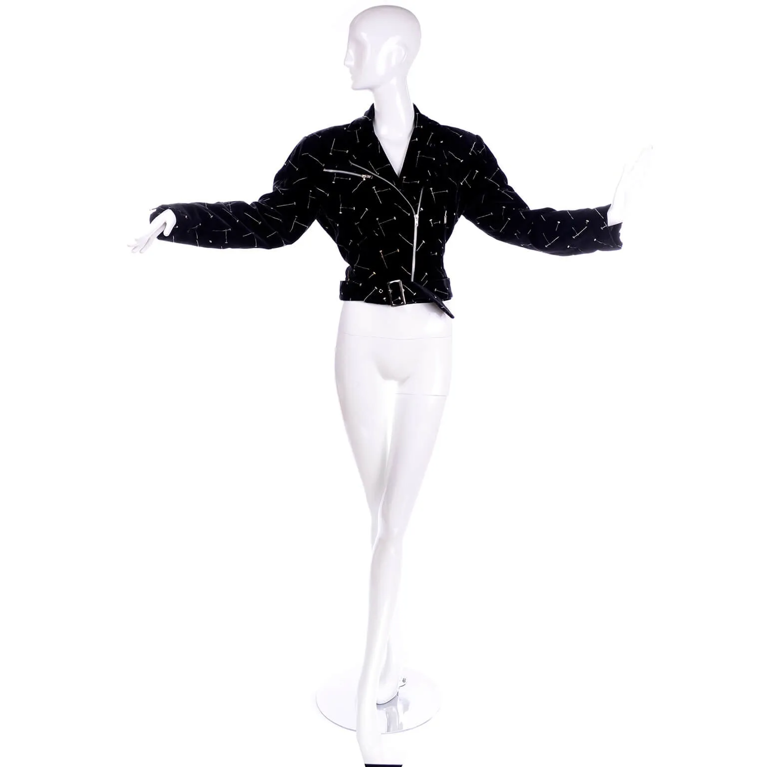 1988 Patrick Kelly Vintage Black Jacket w/ Gold & Silver Embroidered Nails
