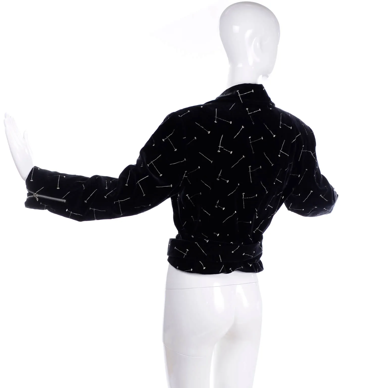 1988 Patrick Kelly Vintage Black Jacket w/ Gold & Silver Embroidered Nails