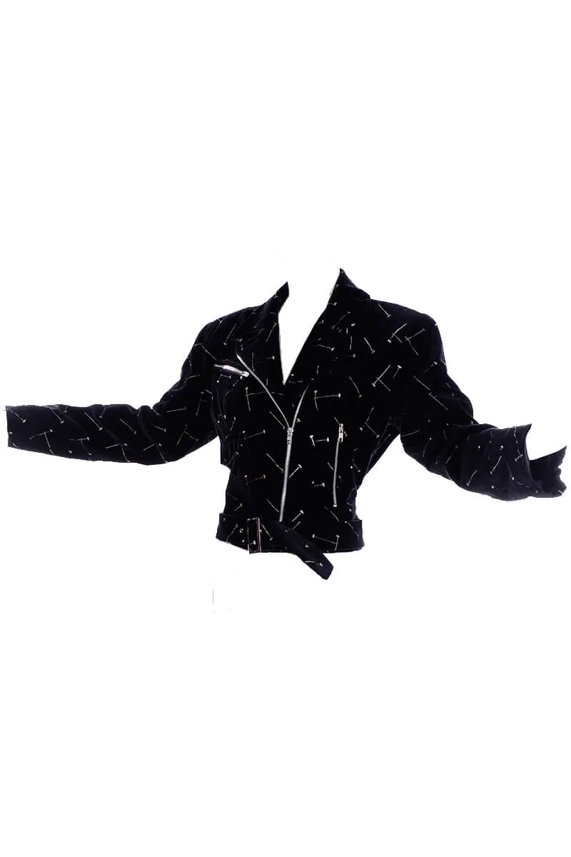 1988 Patrick Kelly Vintage Black Jacket w/ Gold & Silver Embroidered Nails