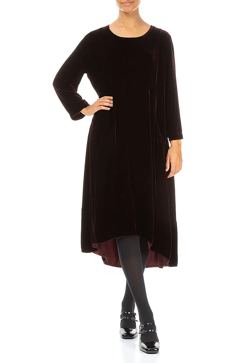 A-Line Merlot Silk Velvet Dress