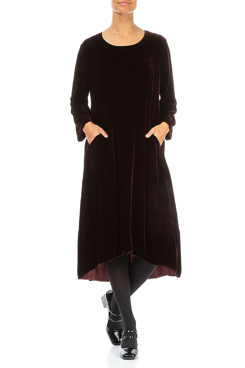 A-Line Merlot Silk Velvet Dress