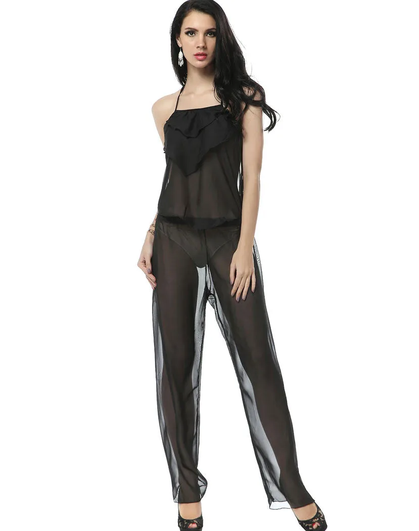 Beauty Chiffon Babydoll and Pant - Black