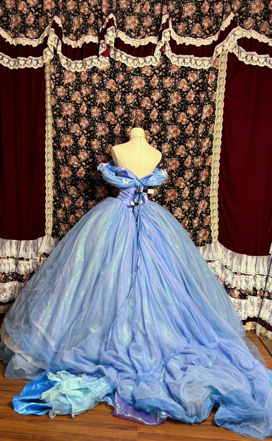 Blue Off Shoulder A-Line Chiffon Princess Evening Gowns Birthday Ball Gowns, D1153
