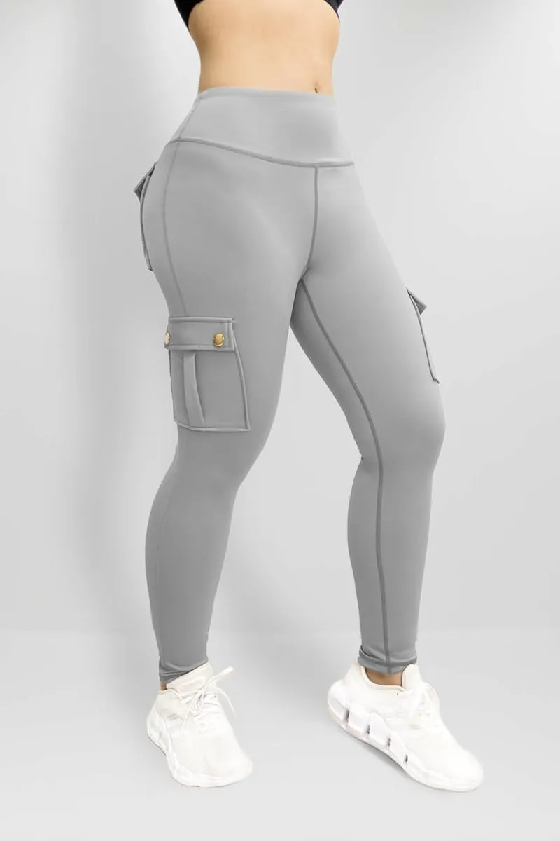 Cargo Leggings for Women Solid Camo Butt Lifting Leggings High Waist Tummy Control Running Yoga Pants Elastic Trousers