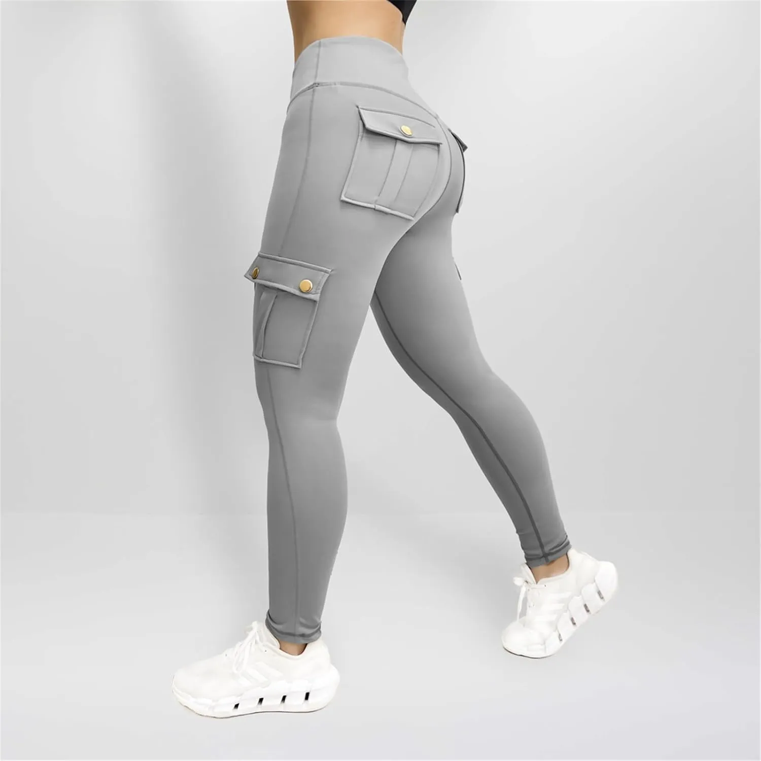 Cargo Leggings for Women Solid Camo Butt Lifting Leggings High Waist Tummy Control Running Yoga Pants Elastic Trousers