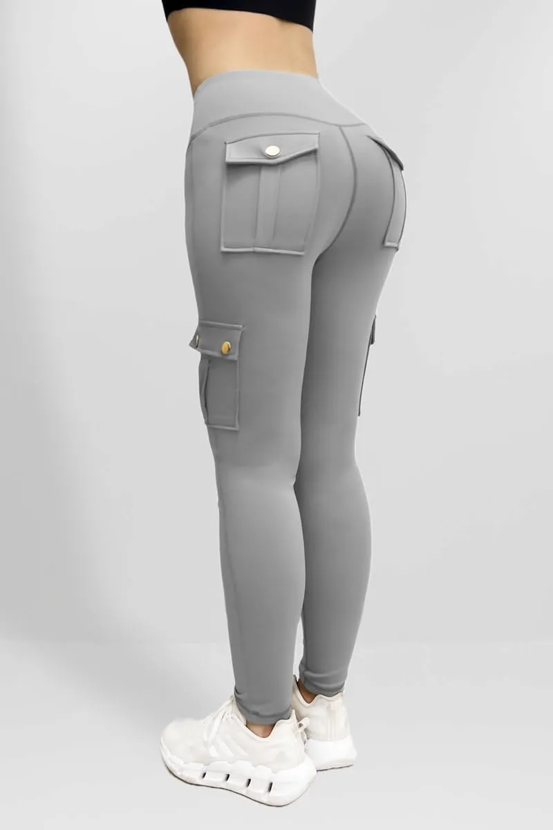 Cargo Leggings for Women Solid Camo Butt Lifting Leggings High Waist Tummy Control Running Yoga Pants Elastic Trousers