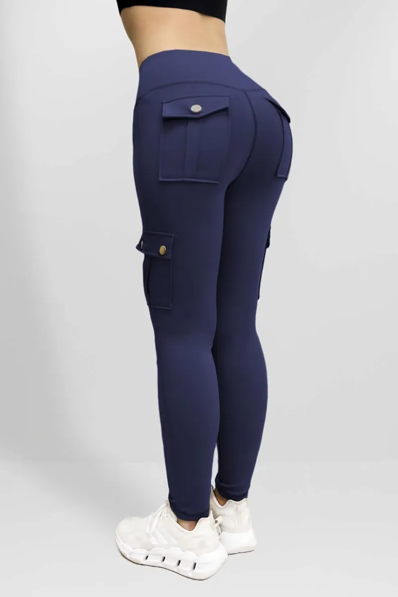 Cargo Leggings for Women Solid Camo Butt Lifting Leggings High Waist Tummy Control Running Yoga Pants Elastic Trousers