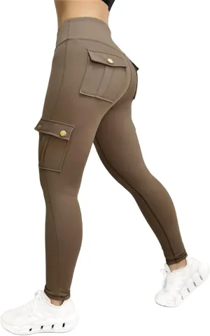 Cargo Leggings for Women Solid Camo Butt Lifting Leggings High Waist Tummy Control Running Yoga Pants Elastic Trousers