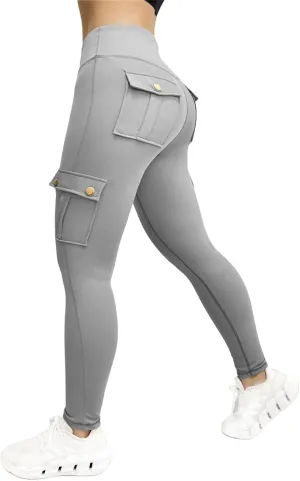 Cargo Leggings for Women Solid Camo Butt Lifting Leggings High Waist Tummy Control Running Yoga Pants Elastic Trousers
