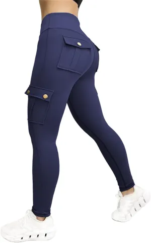 Cargo Leggings for Women Solid Camo Butt Lifting Leggings High Waist Tummy Control Running Yoga Pants Elastic Trousers