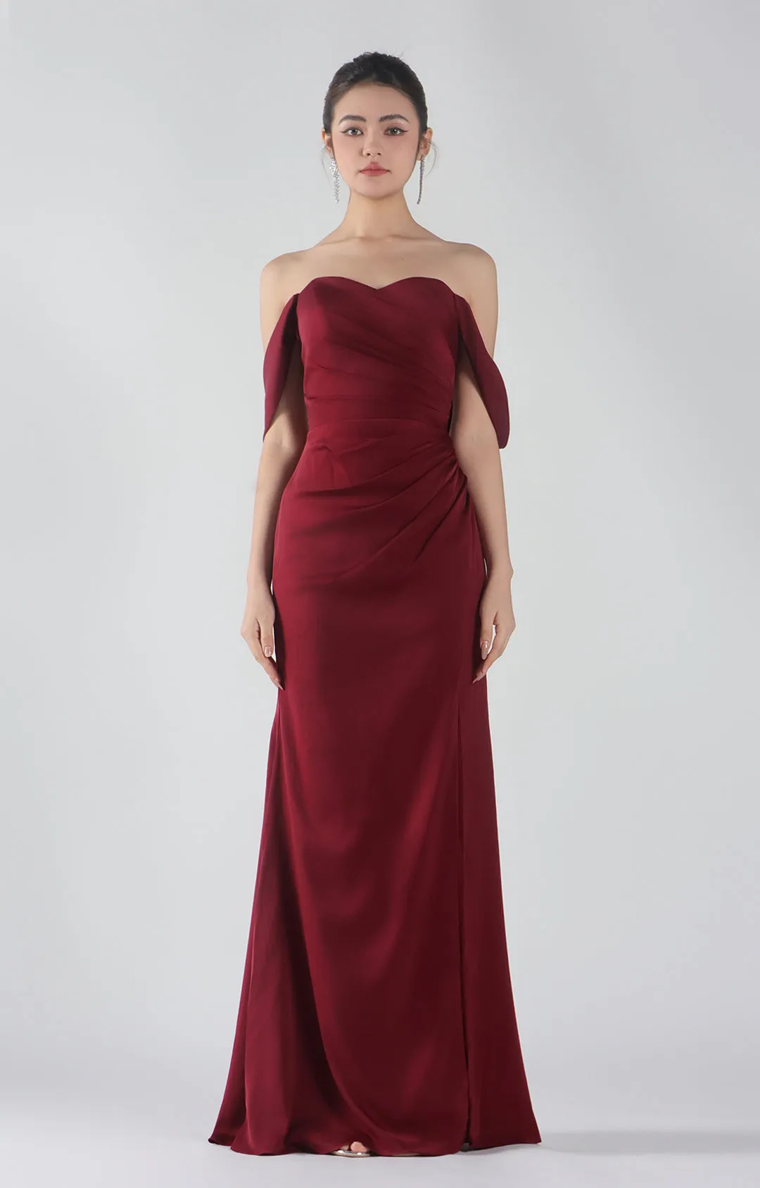 Heart Collar Drop Shoulder Pleats Side Split Maxi Dress