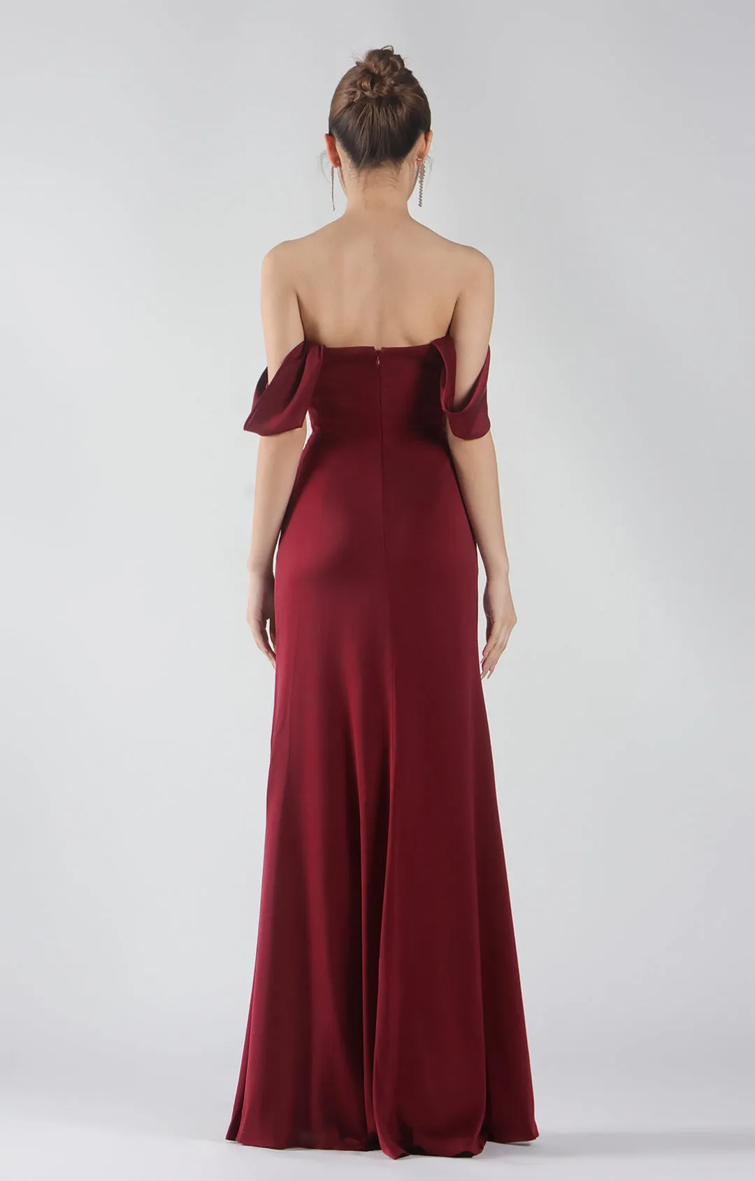 Heart Collar Drop Shoulder Pleats Side Split Maxi Dress