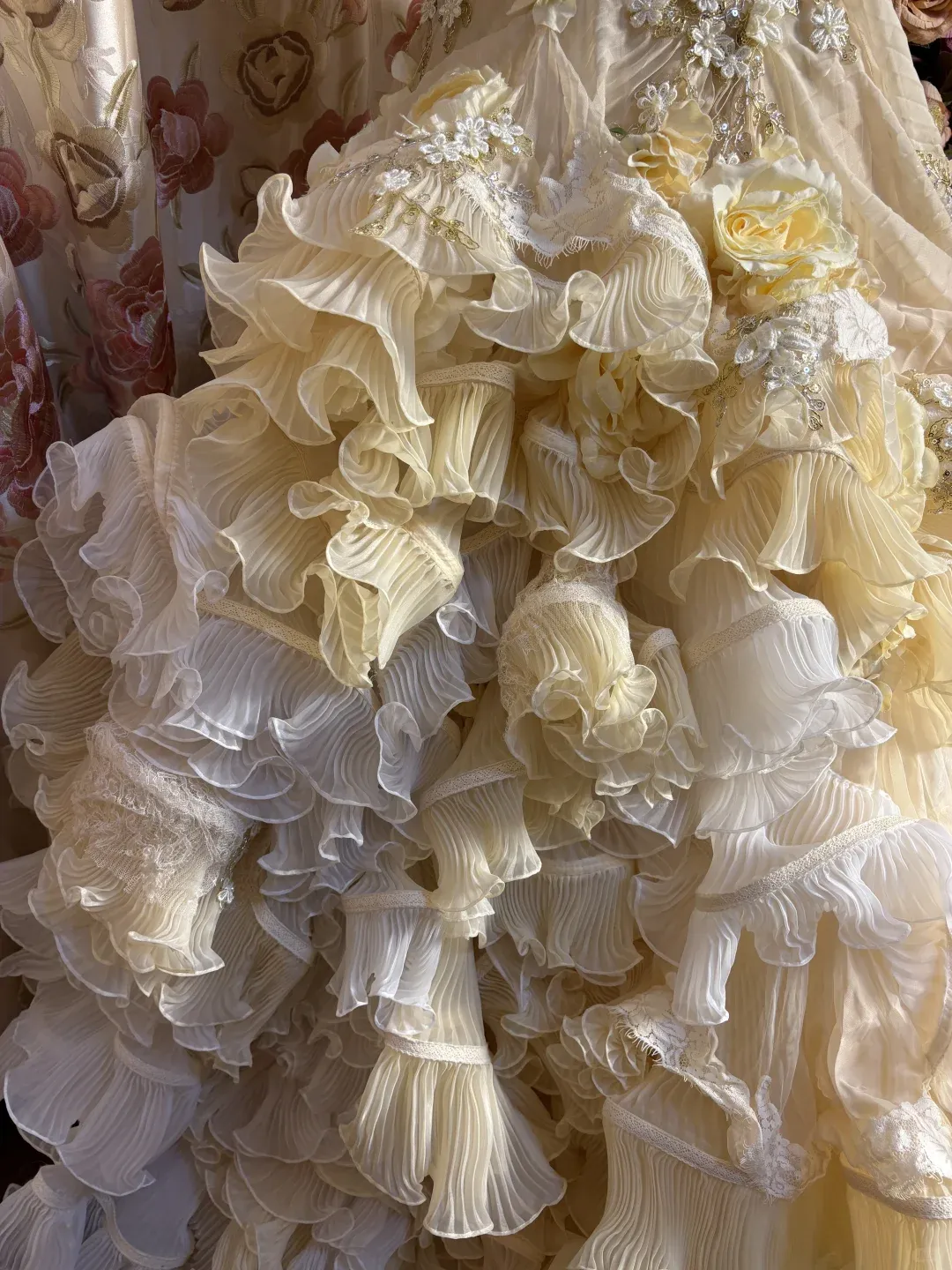 Ivory Strapless A-Line Appliques Ruffles Birthday Ball Gowns Formal Evening Gowns, D1119