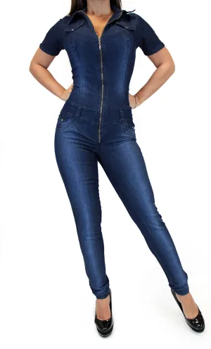 LAST ONE 17504 Maripily Denim Skinny Jumpsuit