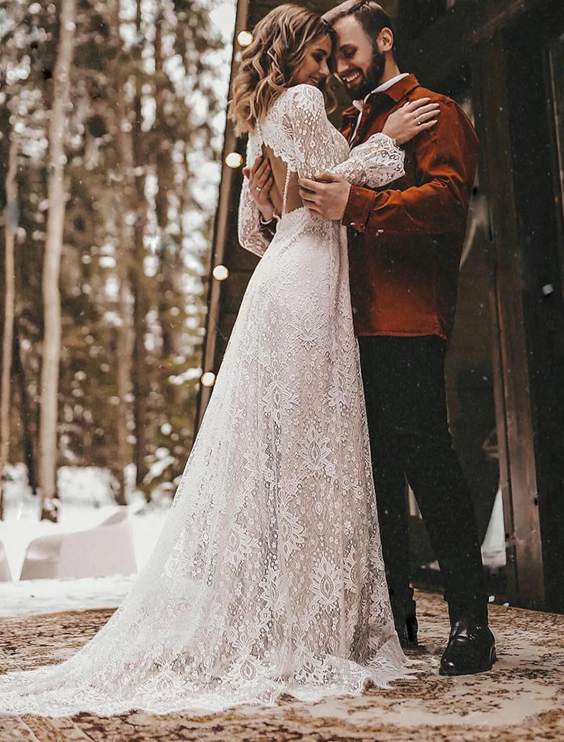 Luolandi A-Line Fall Wedding Dresses Ankle Length Vintage Little White Dresses Long Sleeve V Neck Chiffon Outdoor Bridal Gowns