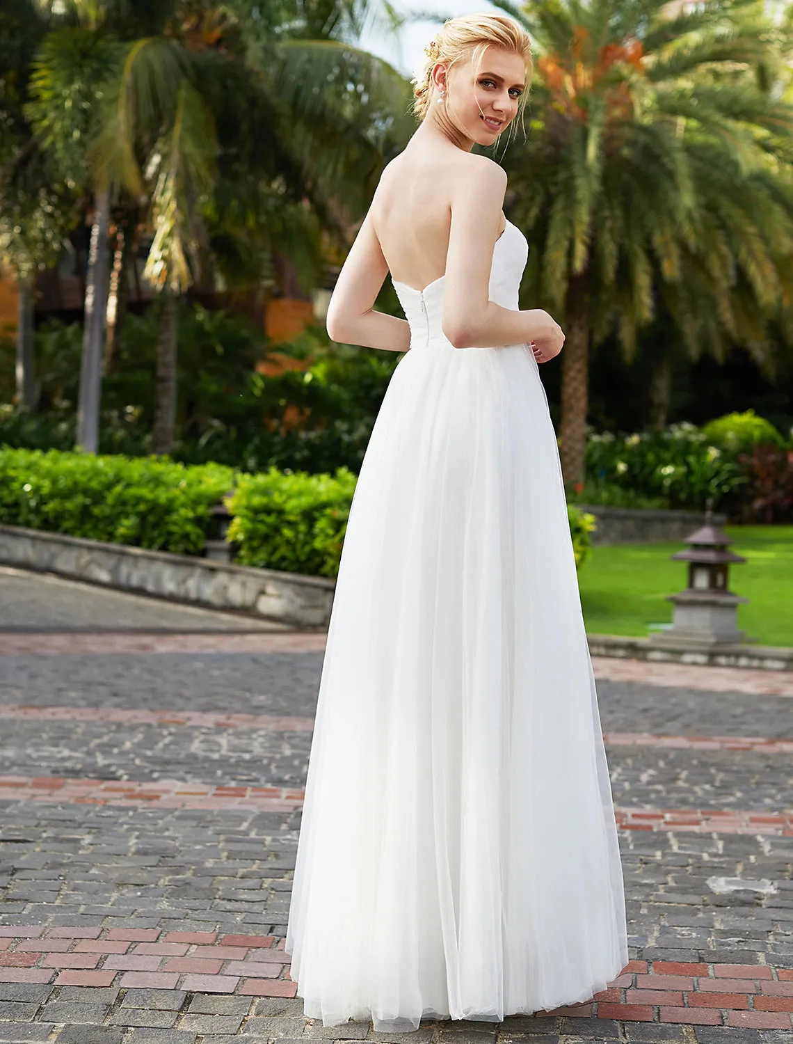 Luolandi Reception Wedding Dresses Princess Sweetheart Strapless Floor Length Chiffon Bridal Gowns With Sashes Beading