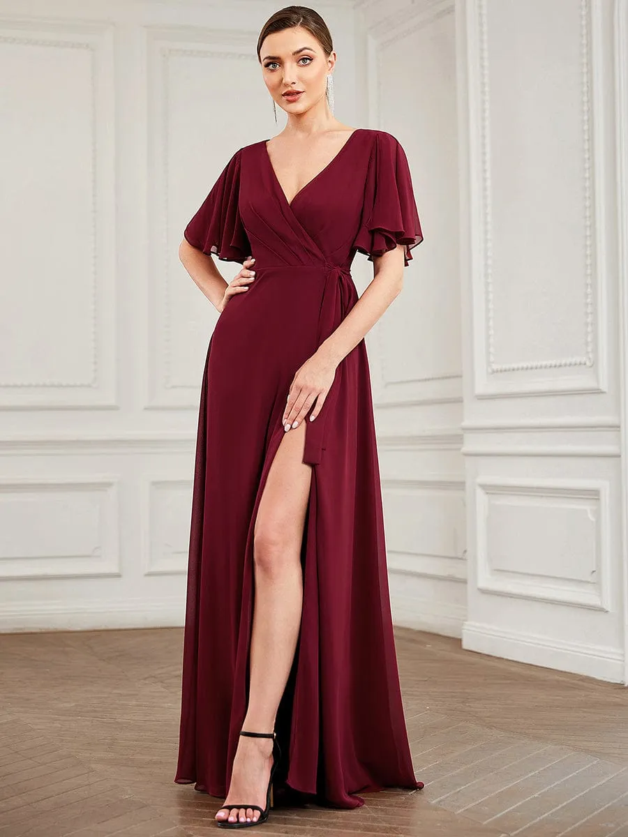 Robe de soirée Mousseline Manches flottantes et à taille haute