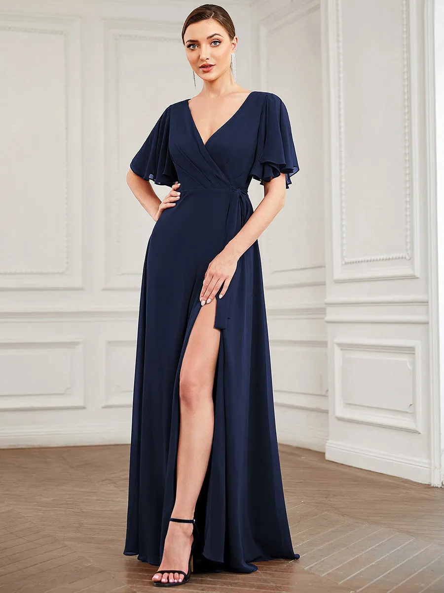 Robe de soirée Mousseline Manches flottantes et à taille haute