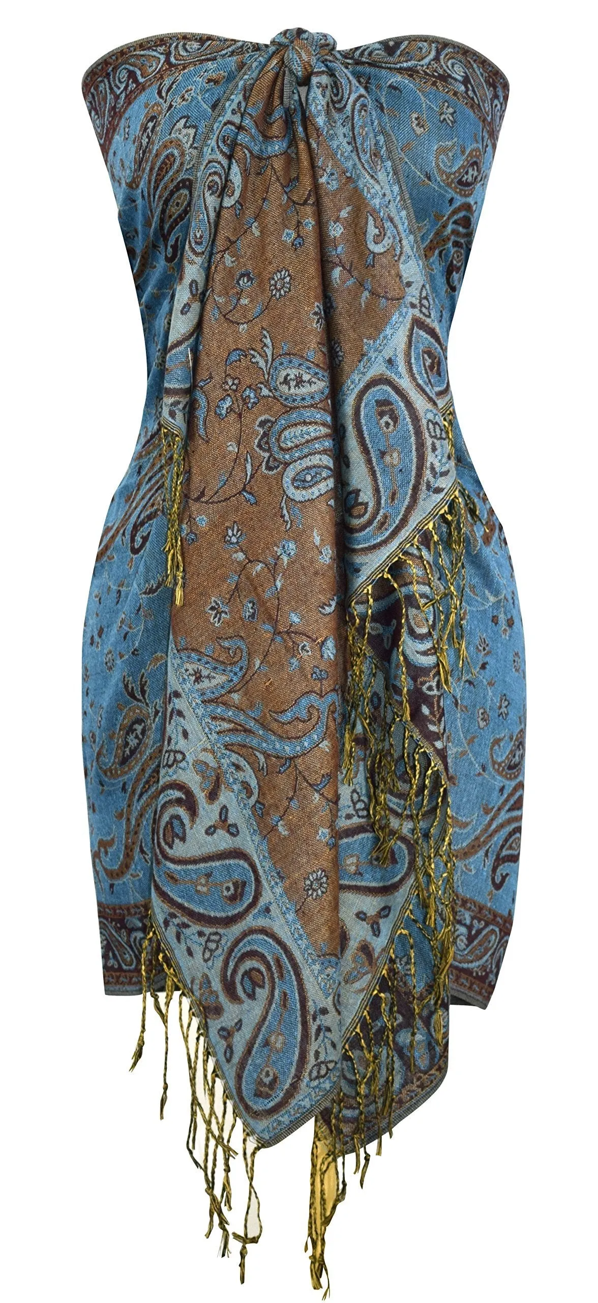 Teal Peach Couture Elegant Double Layer Reversible Paisley Pashmina Shawl Wrap Scarf