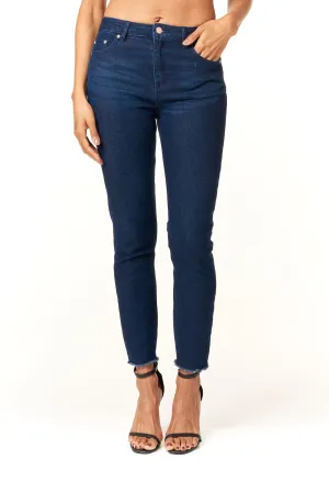 Tractr Jeans, high rise fray hem skinny jean in dark wash