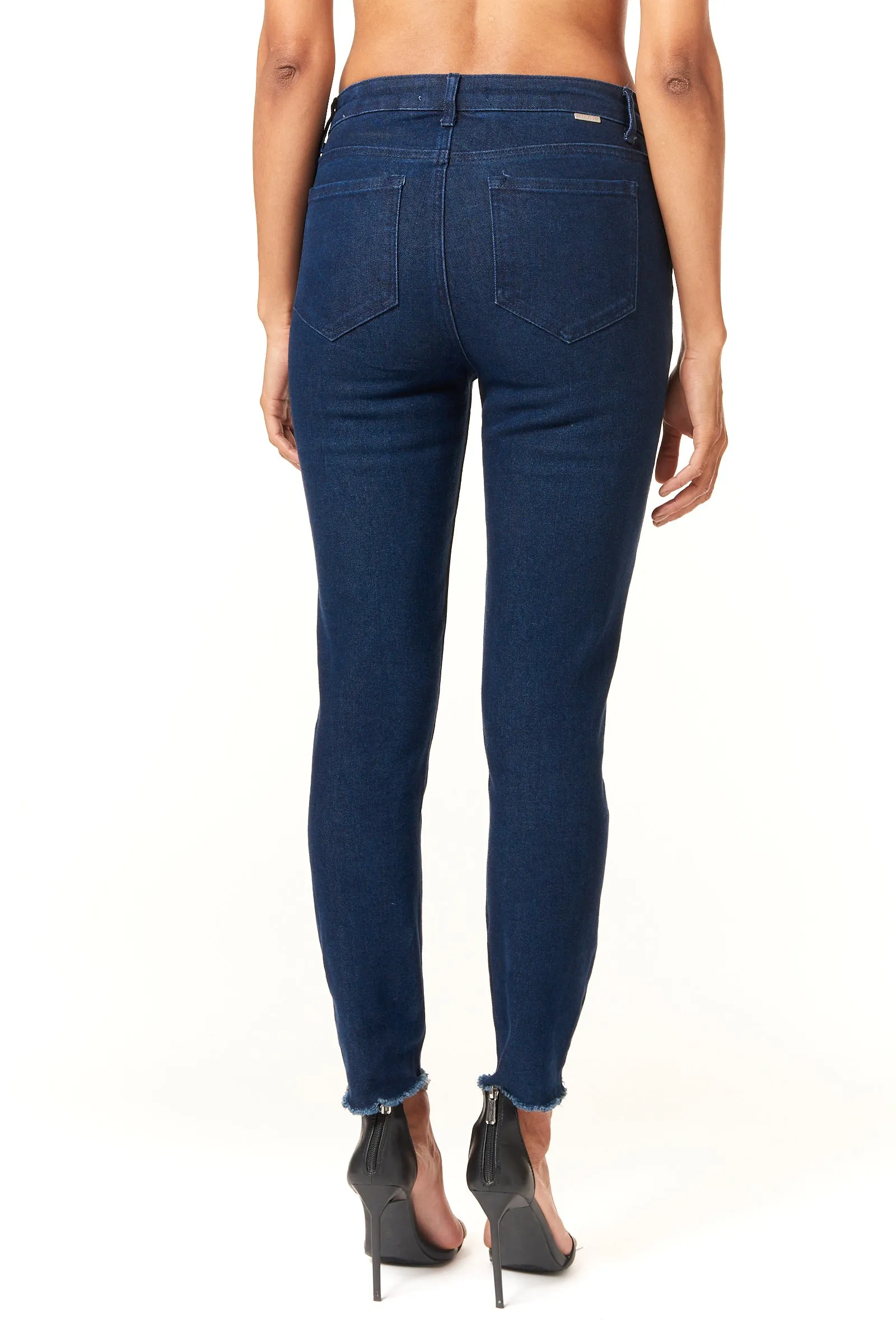 Tractr Jeans, high rise fray hem skinny jean in dark wash