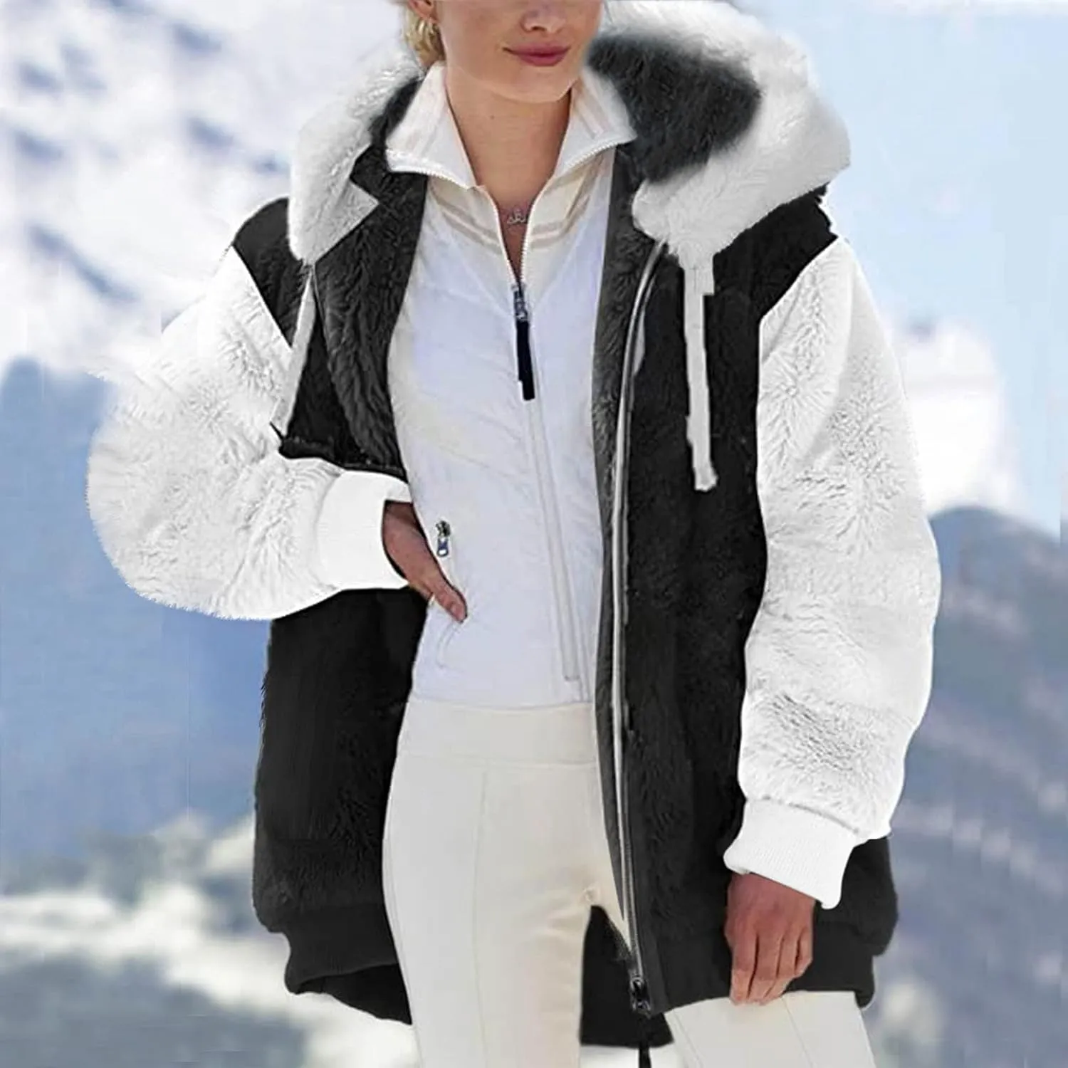 Winter Coat Women With Hood,Womens Oversized Fuzzy Fleece Jacket Full Zip Up Hoodie 2024 Winter Warm Sherpa Jackets