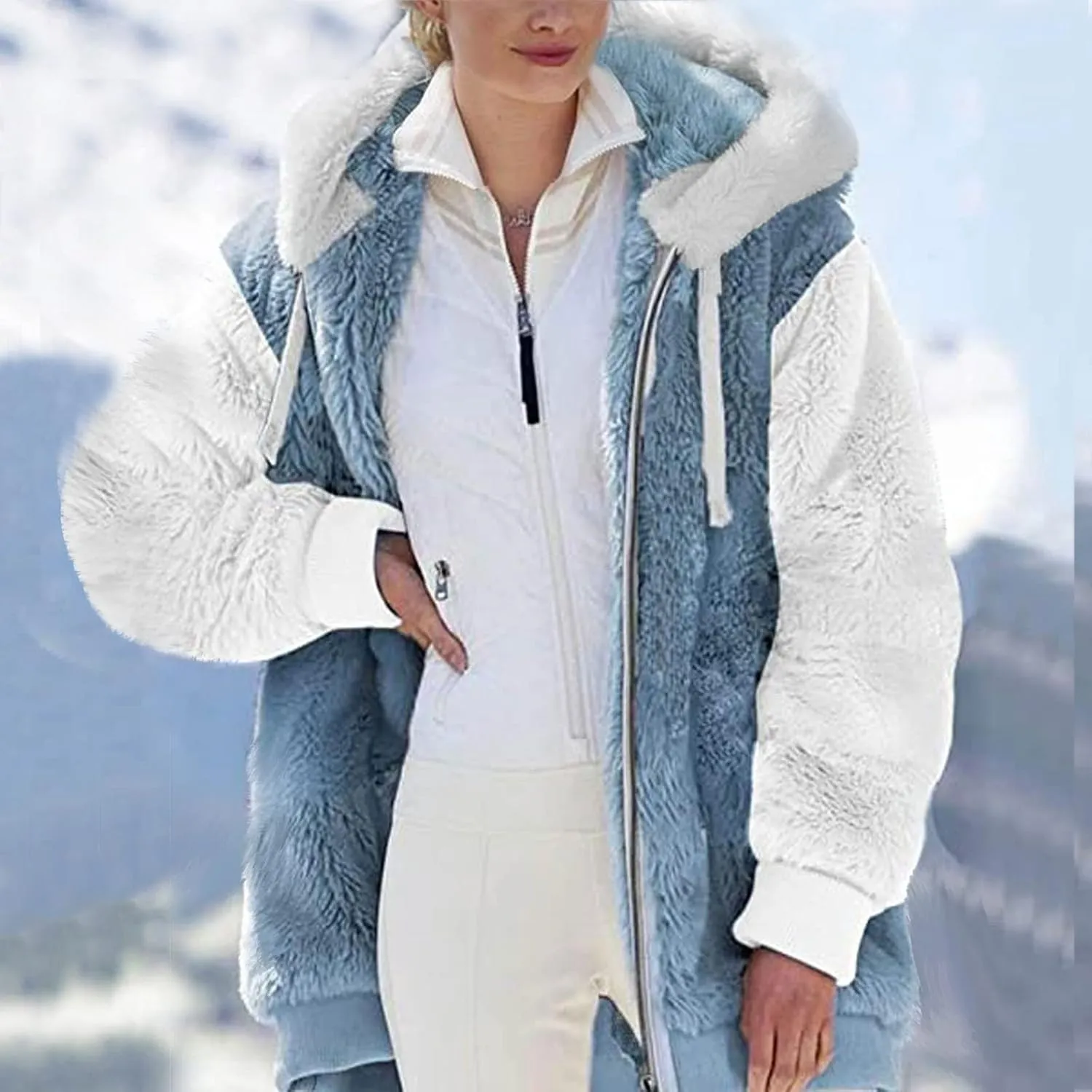 Winter Coat Women With Hood,Womens Oversized Fuzzy Fleece Jacket Full Zip Up Hoodie 2024 Winter Warm Sherpa Jackets