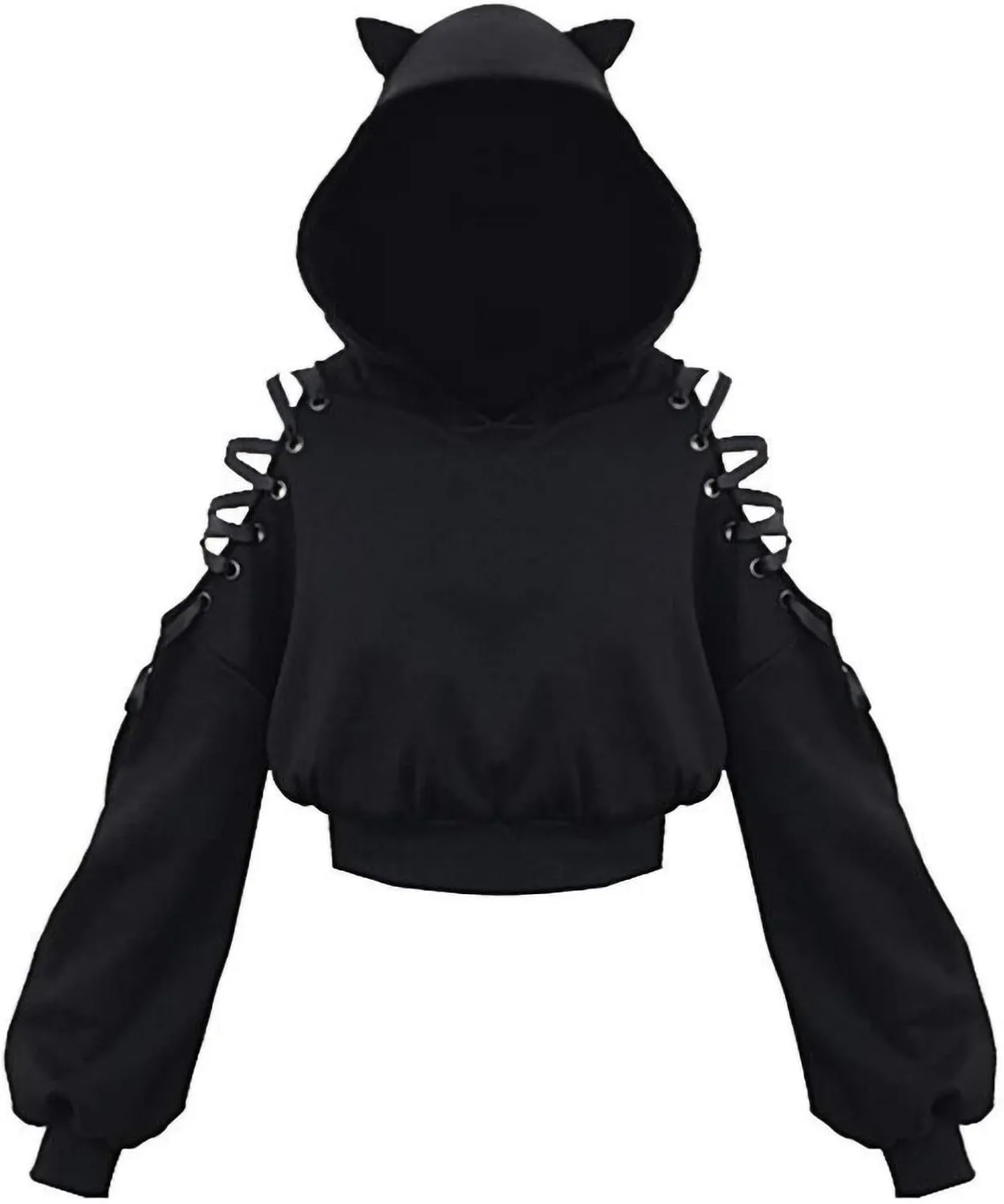 Womens Cat Ear Hoodie Sweatshirt Long Sleeve Sweater Oversized Off Shoulder Cute Funny Crop Top Hoodies Pullover