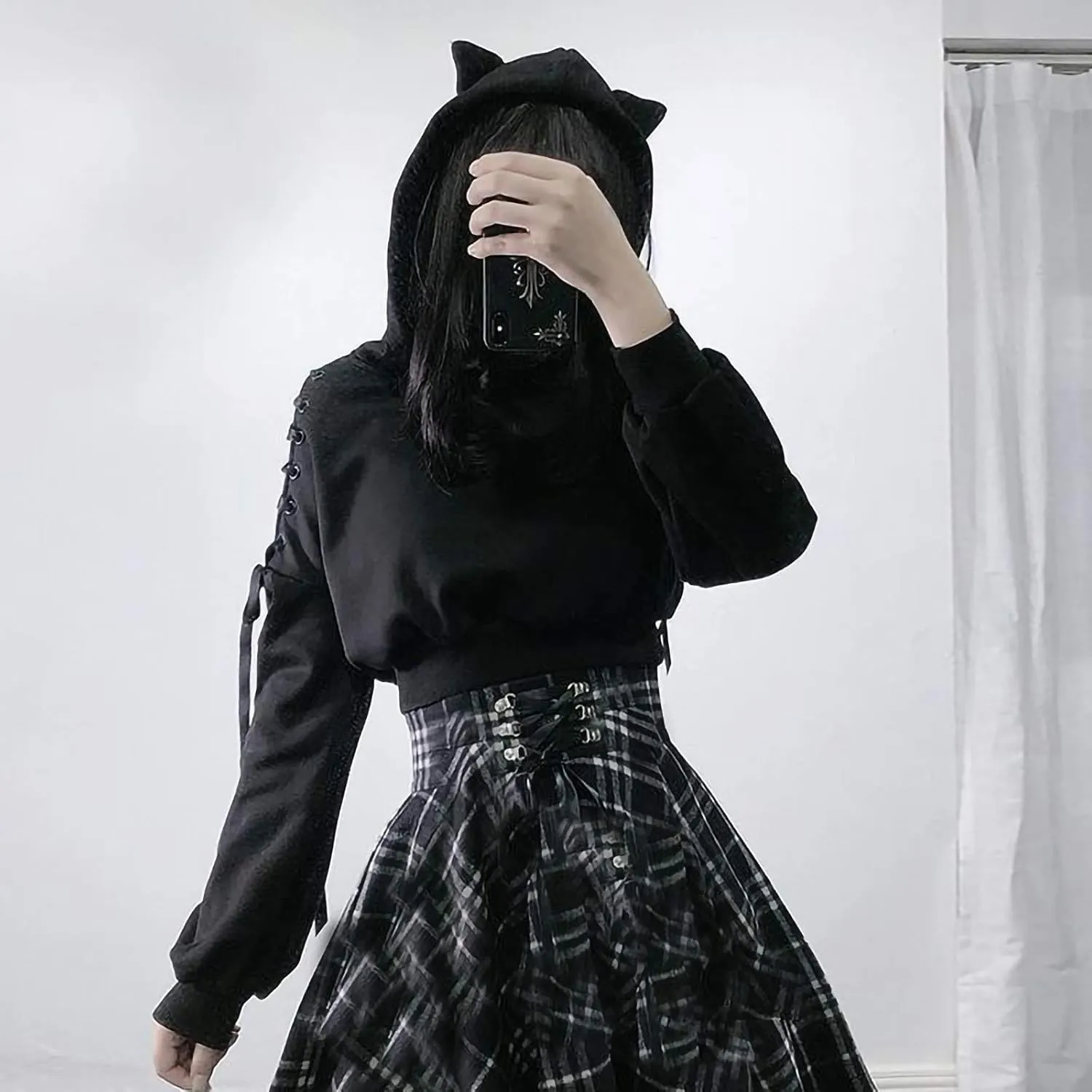 Womens Cat Ear Hoodie Sweatshirt Long Sleeve Sweater Oversized Off Shoulder Cute Funny Crop Top Hoodies Pullover