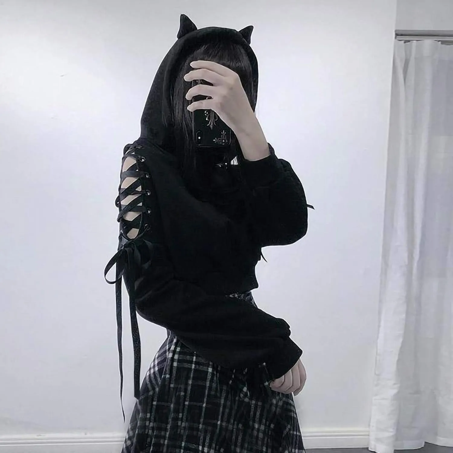 Womens Cat Ear Hoodie Sweatshirt Long Sleeve Sweater Oversized Off Shoulder Cute Funny Crop Top Hoodies Pullover