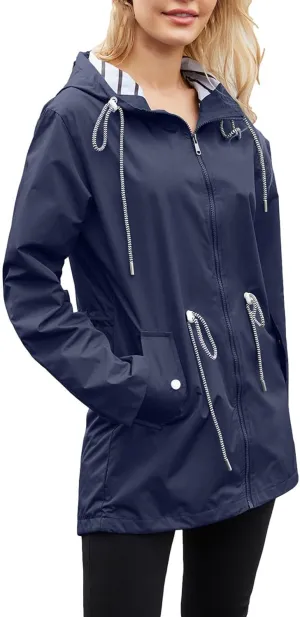 Women's Lightweight Hooded Waterproof Jacket Long Sleeve Oversized Outdoor Windbreaker Mid-Length Hooded Rain Coat