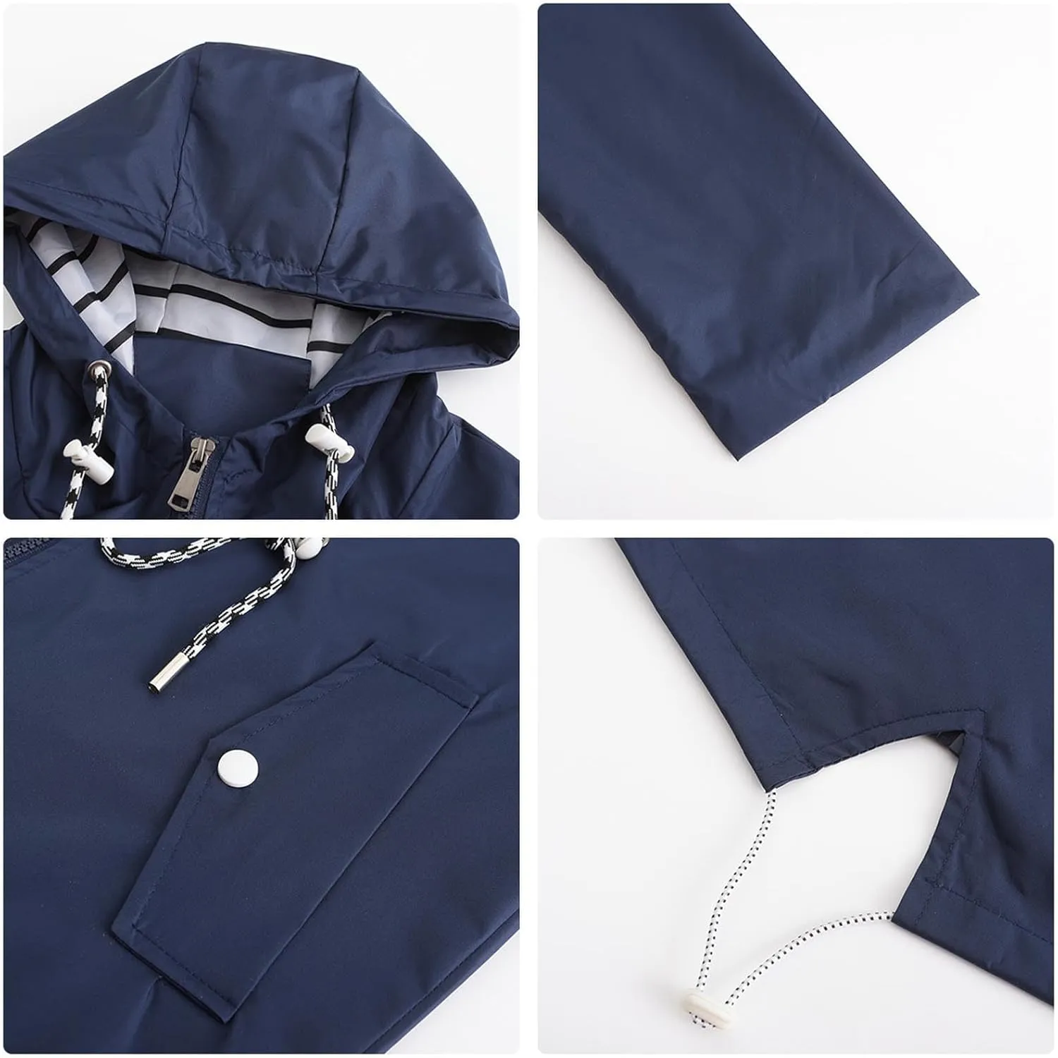 Women's Lightweight Hooded Waterproof Jacket Long Sleeve Oversized Outdoor Windbreaker Mid-Length Hooded Rain Coat