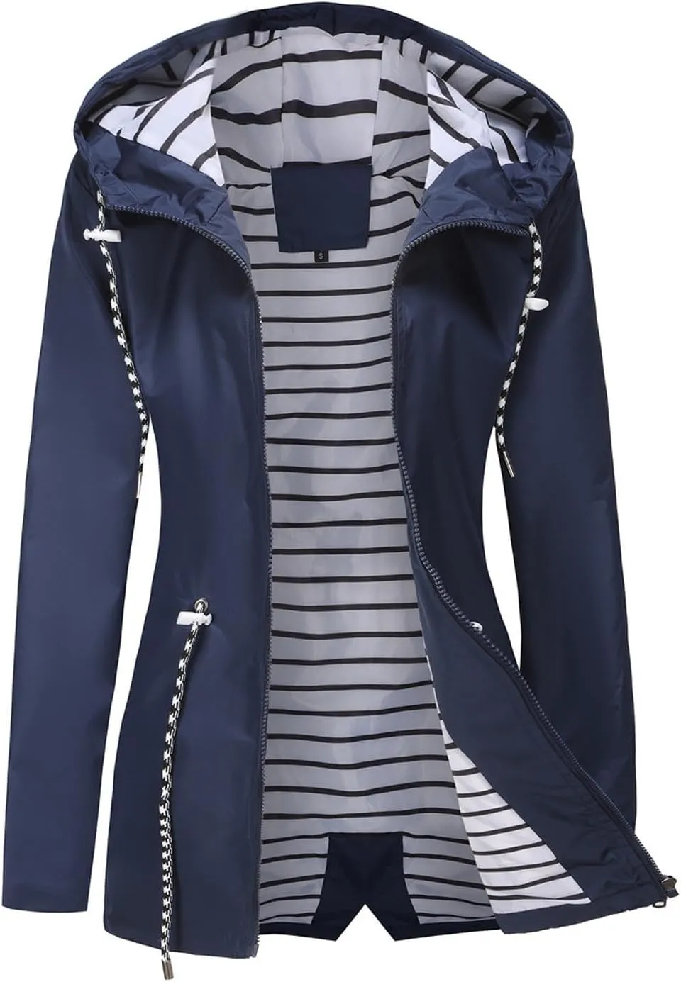 Women's Lightweight Hooded Waterproof Jacket Long Sleeve Oversized Outdoor Windbreaker Mid-Length Hooded Rain Coat