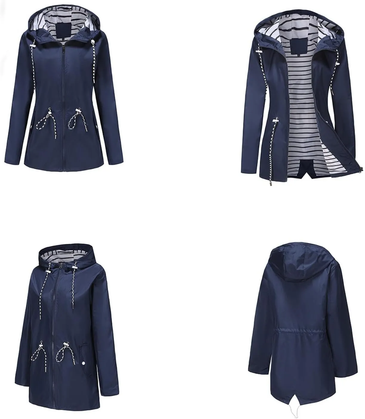Women's Lightweight Hooded Waterproof Jacket Long Sleeve Oversized Outdoor Windbreaker Mid-Length Hooded Rain Coat