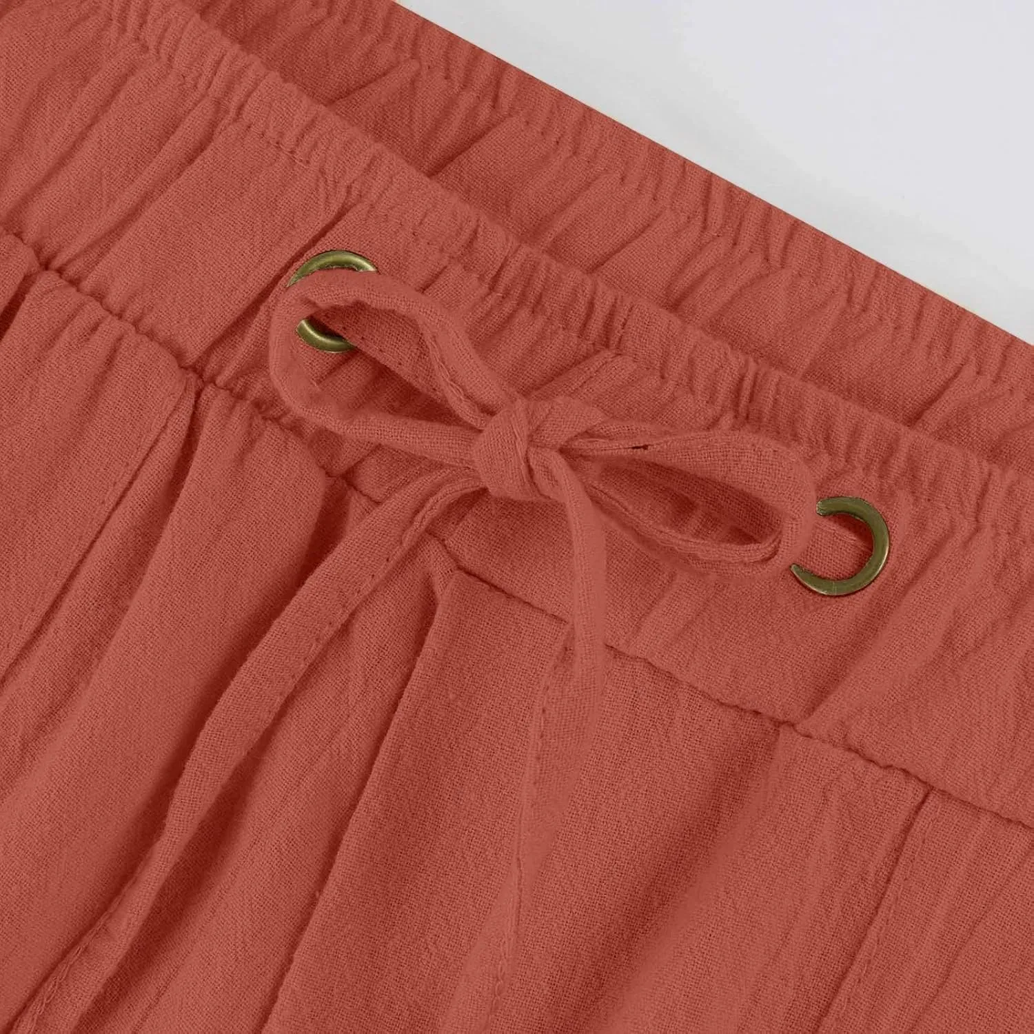 Womens Linen Yoga Pant with Pockets Drawstring Elastic Waist Long Flared Pants Loose Fit Wide Leg Gym Workout Pant