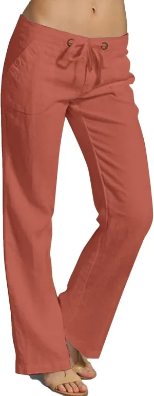 Womens Linen Yoga Pant with Pockets Drawstring Elastic Waist Long Flared Pants Loose Fit Wide Leg Gym Workout Pant