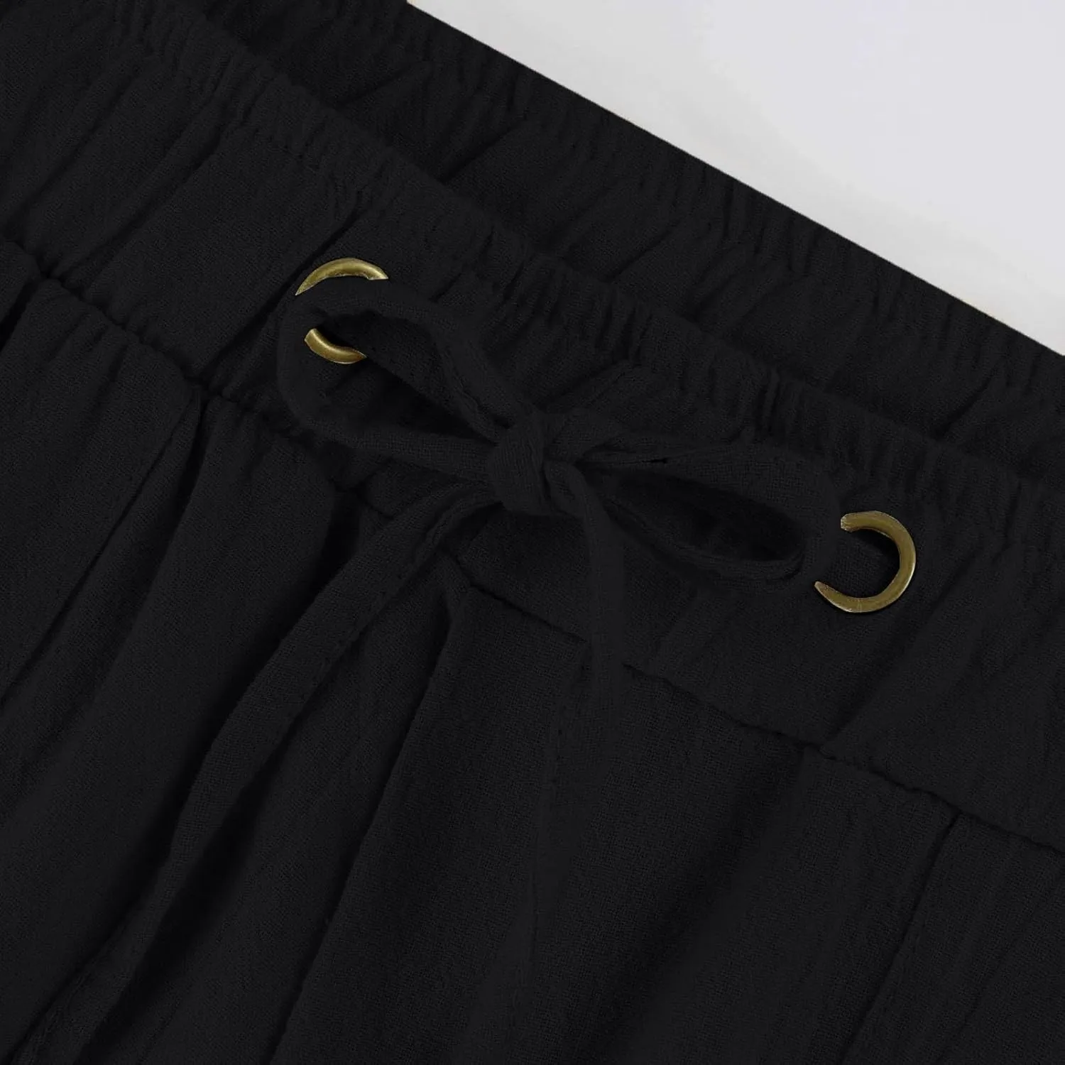 Womens Linen Yoga Pant with Pockets Drawstring Elastic Waist Long Flared Pants Loose Fit Wide Leg Gym Workout Pant