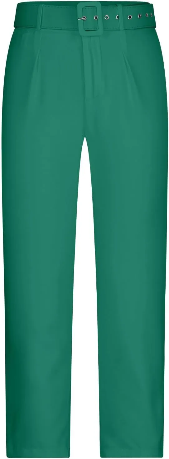 Work Pants for Women Office High Waist Comfy Cropped Business Casual Pockets Slim Fit Trousers with Belt