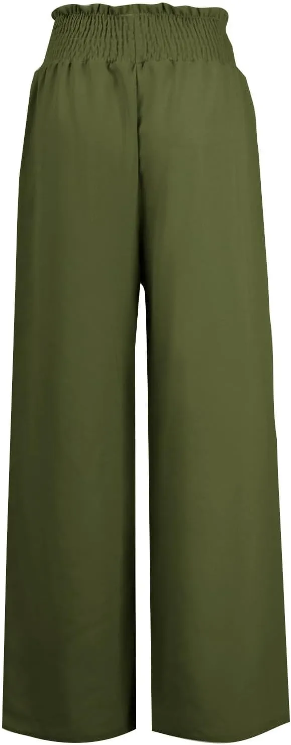 ZWRXW Linen Pants Women Summer Casual Palazzo Beach Pant Loose Lounge Pant High Waisted Adjustable Tie Knot Flowy Trouser
